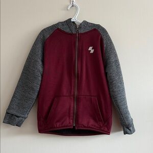 Kids Burgundy and Charcoal Sherpa Hoodie